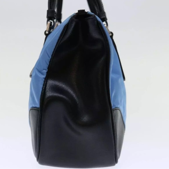 PRADA Shoulder Bag in Blue Nylon with Black Leather Authentic - Picture 3 of 16